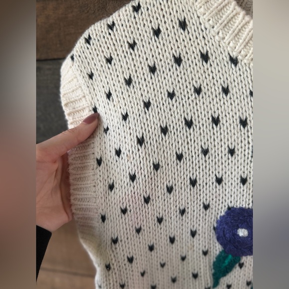 Vintage 80s Sugar Co Ltd Knit Sweater Vest Floral Cottagecore Cream - Picture 6 of 13